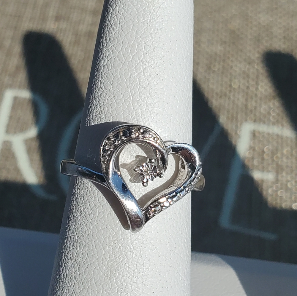 Sterling Diamond Heart Scrolled Ring - Picture 12 of 16